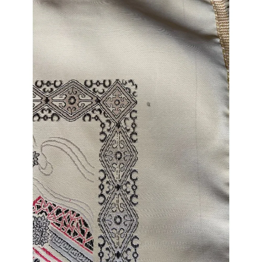 Vintage Cantonese Brocade Silk Tablecloth Asian Scenes People Trees